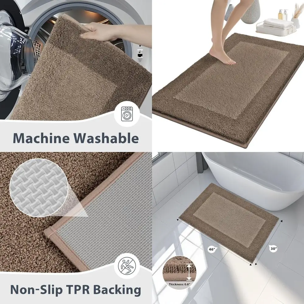 

30 x 46 мягких и впитывающих нескользящих ковриков для ванной, быстросохнущие, можно стирать в машине, для ванной комнаты, душа, ванны и раковины, серо-коричневые и C-образные.