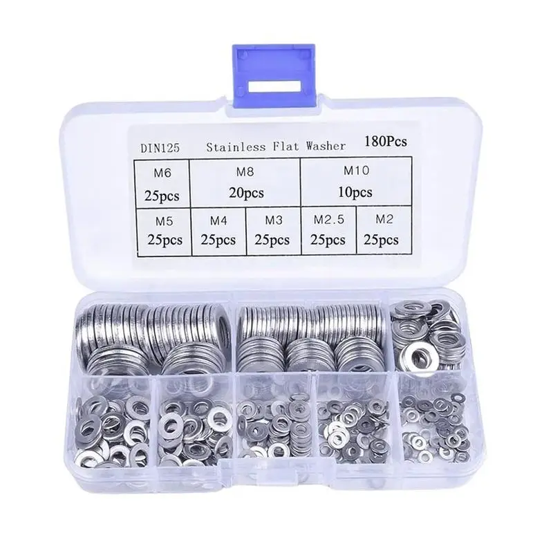 

Stainless Steel Washers Assortment 180PCS Stainless Steel Washers For Screws Rust Free Assortment Kit Sealing Washers 8 Sizes