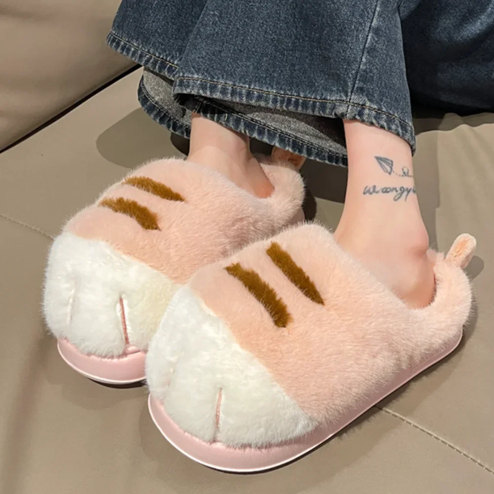 

Теплые плюшевые тапочки с кошачьей лапой, термотапочки на плоской подошве, удобные пушистые домашние тапочки, парные тапочки с меховой лапой для домашней спальни