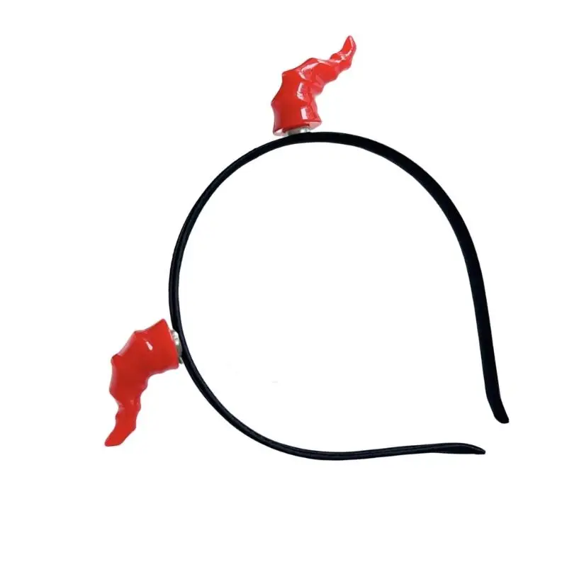 P9FE Devil Horn Hairhoop لحفلات الأزياء لعب الأدوار الحدث Hairband Headpiece مريح لحفلة عيد الهالوين