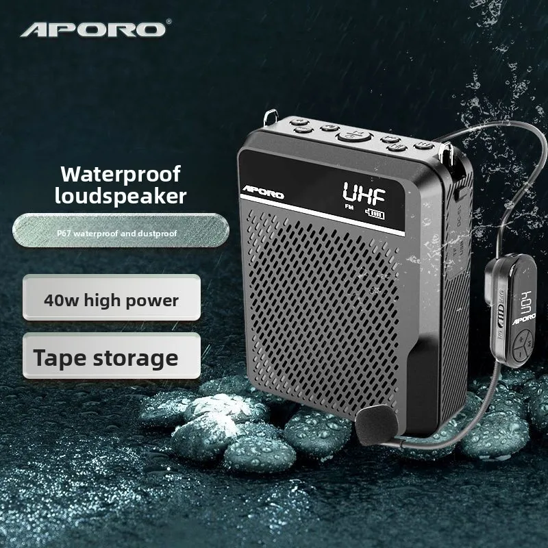 For APORO T28 Wireless Megaphone, 40W Waterproof Portable Speaker with Bluetooth & USB for Teachers Tour Guide