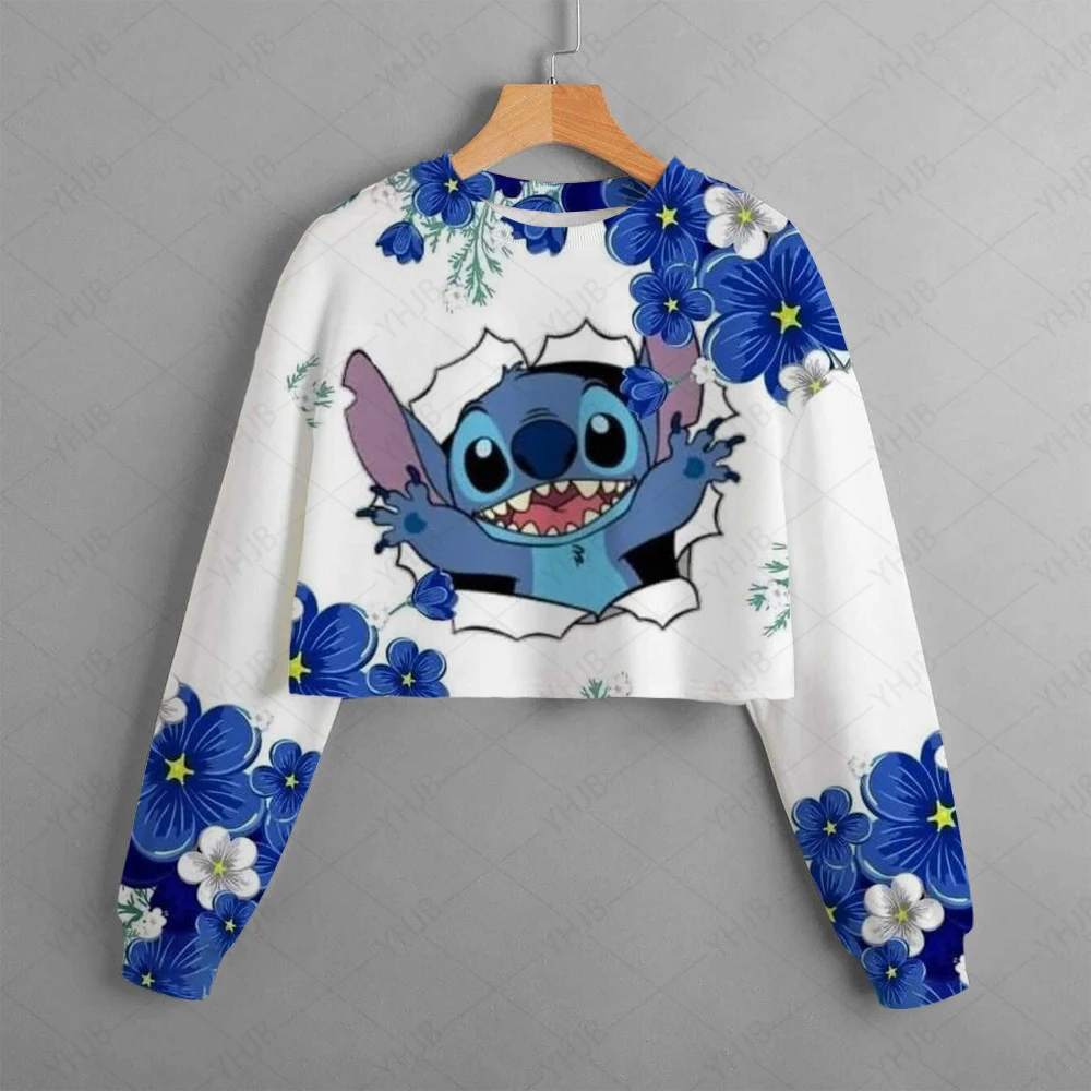 

Girls Hoodie Casual Cartoon Anime Fun Print Children's Top Spring and Autumn Disney Lilo&Stitch Girls' Short Round Neck Sweater
