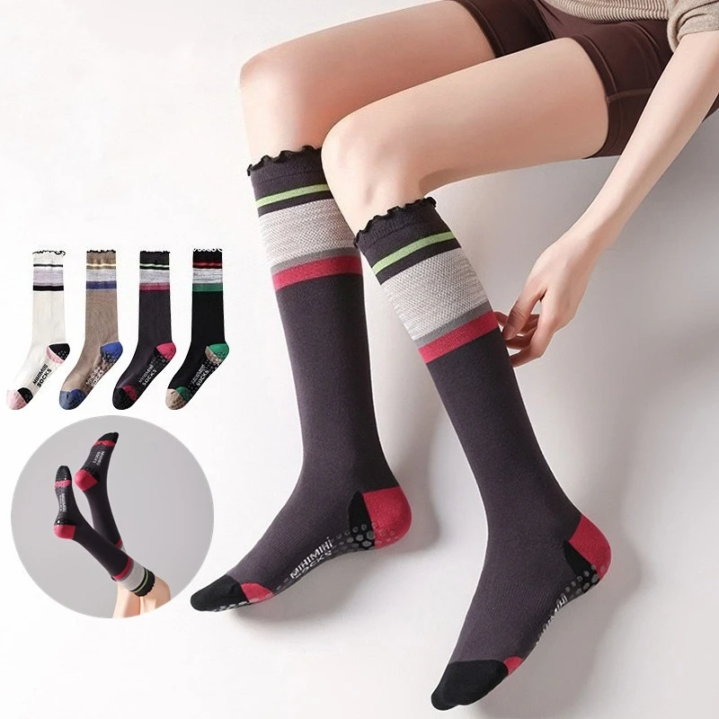 

1 пара носков для тренажерного зала, фитнеса, йоги, чулки, профессиональные спортивные длинные носки для тренировок в помещении, силиконовые нескользящие напольные носки для пилатеса, носки