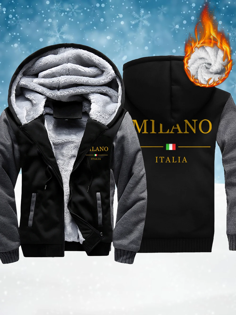 

Milano Italia с буквенным принтом, мужская утепленная верхняя одежда, зимние термопальто на молнии, флисовые теплые ветрозащитные куртки, повседневная мужская одежда
