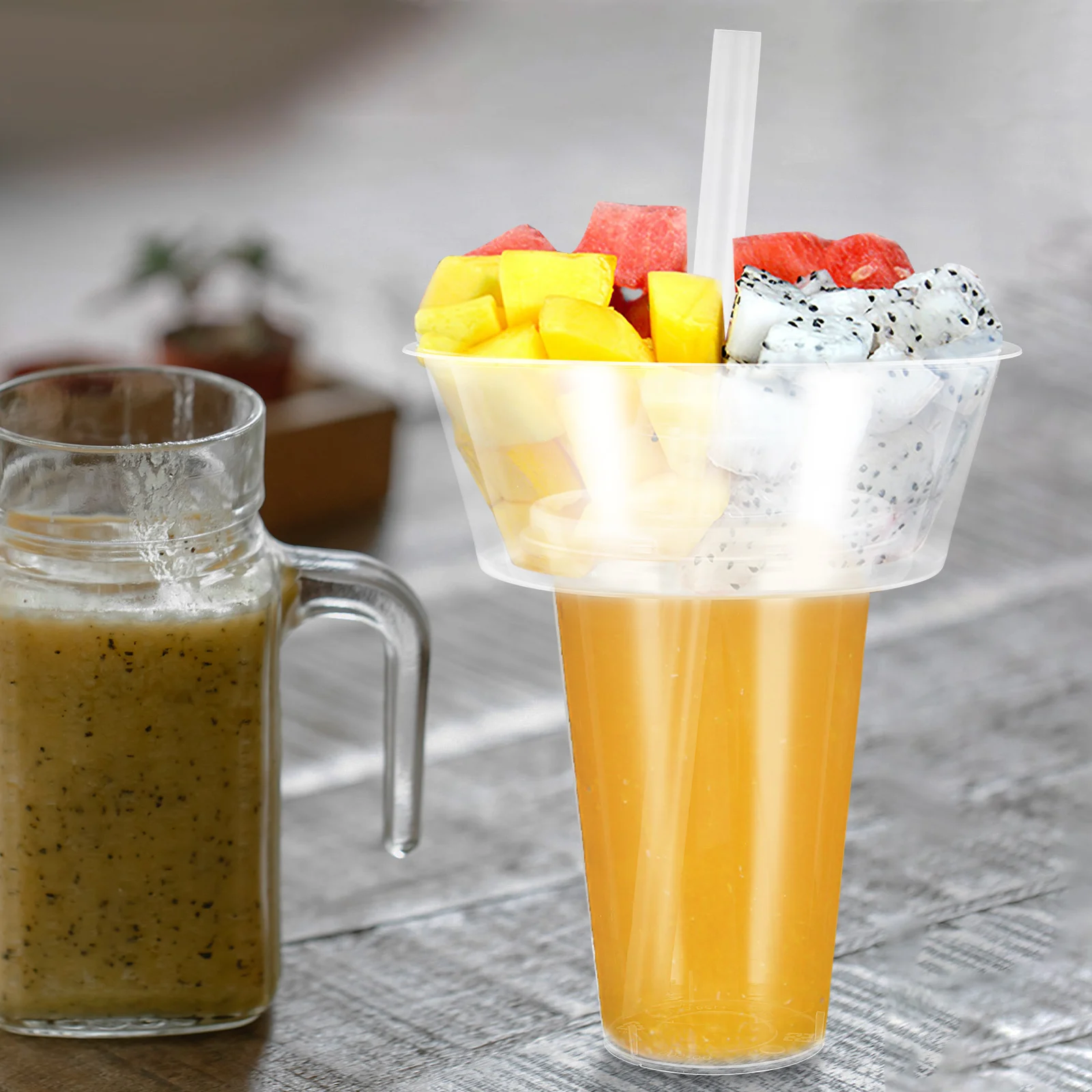 

2Sets Smokin Cup Multi-Functional Plastic Drinkware with Integrated Snack Bowl for French Fries Chicken Wings Commute Camping