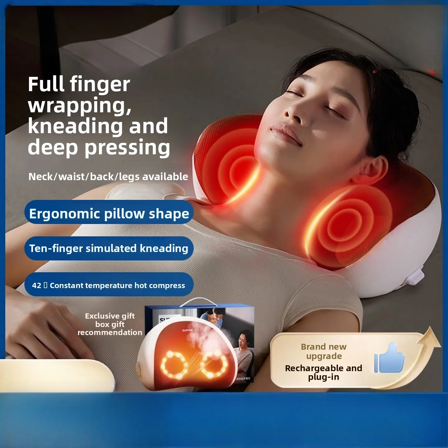 

Cervical Spine Massage Pillow Shoulder and Neck Massager Full Finger Wrapping Deep Pressing Back and Waist Kneading Artifact