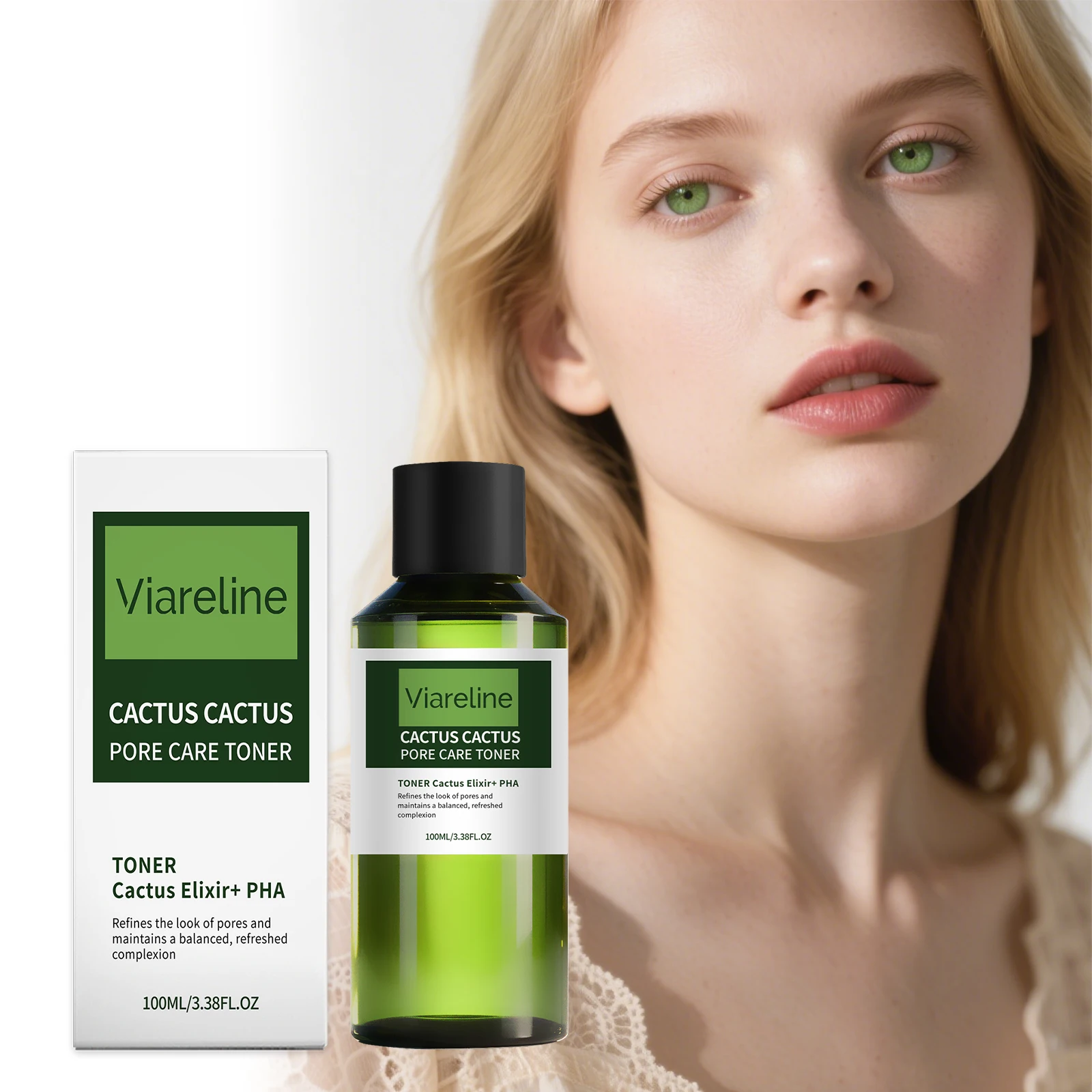 

Viareline Toner Moisturizing Facial Essence Cactus Shrink Pore Oil Control Nourish Refresh Elastic Hydrating Soomth Tighten Care