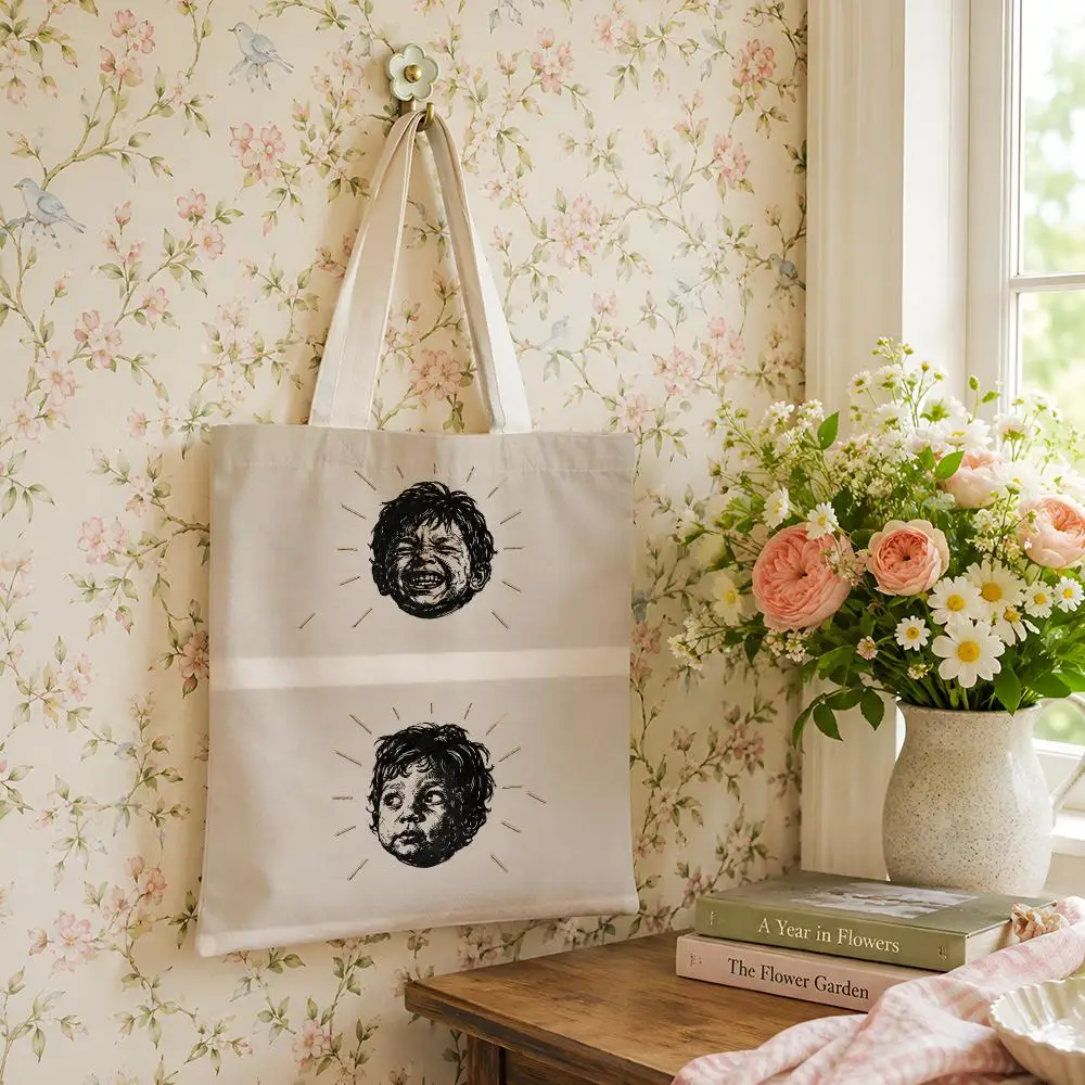 Expressive Faces Linocut Portraits Storage Bags Versatile Canvas Tote For Shopping Work School Travel And Daily Carry