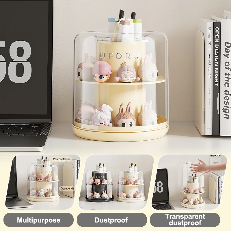 360 ° Rotating Pen Holder - Large Capacity Dustproof Transparent Thick Plastic Desktop Storage