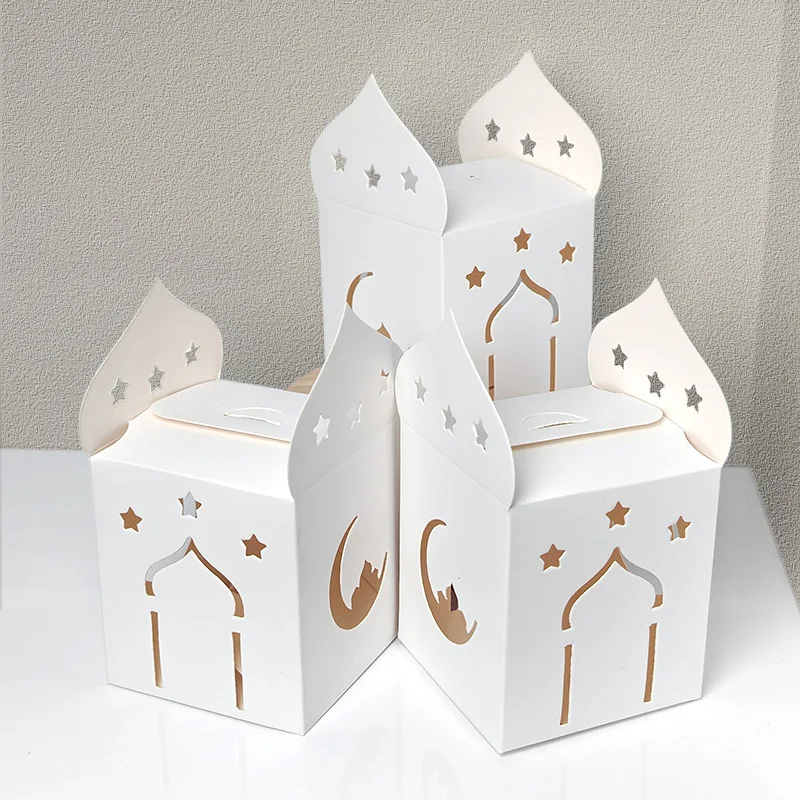 

30/10Pcs White Hollow Stars and Moon Paper Box Muslim Style Simple White Castle Biscuit Box Candy Gift Wrapping Box