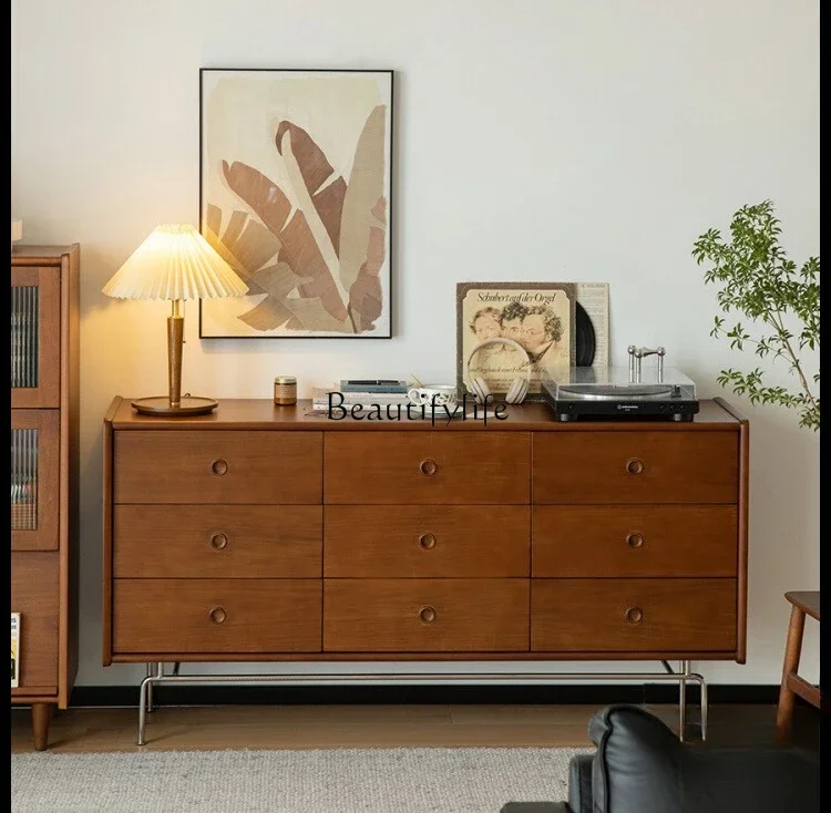 

3Nordic Solid Wood Nine-Drawer Cabinet Vintage Storage Bedside Organizer Drawer Cabinet