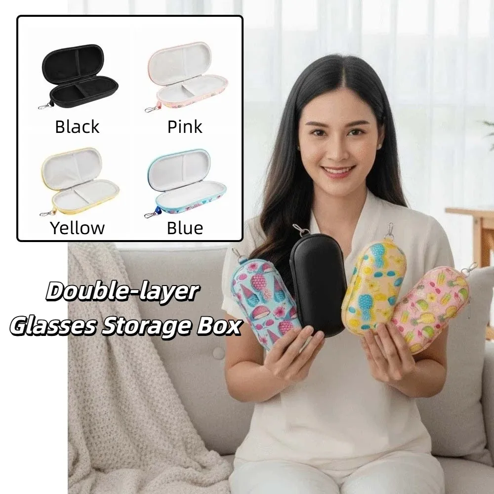 Portable 2 Slots Glasses Organizer Fruit Printed / Black EVA Double-layer Eyewears Storage Box Large Capacity Anti-scratch