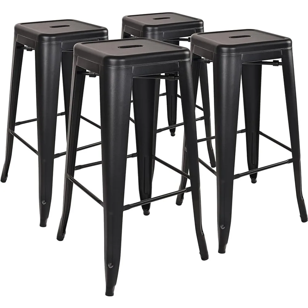 30 Inches Metal Bar Stools High Backless Stools Indoor Outdoor Stackable Kitchen Stools Restaurant Chairs Black