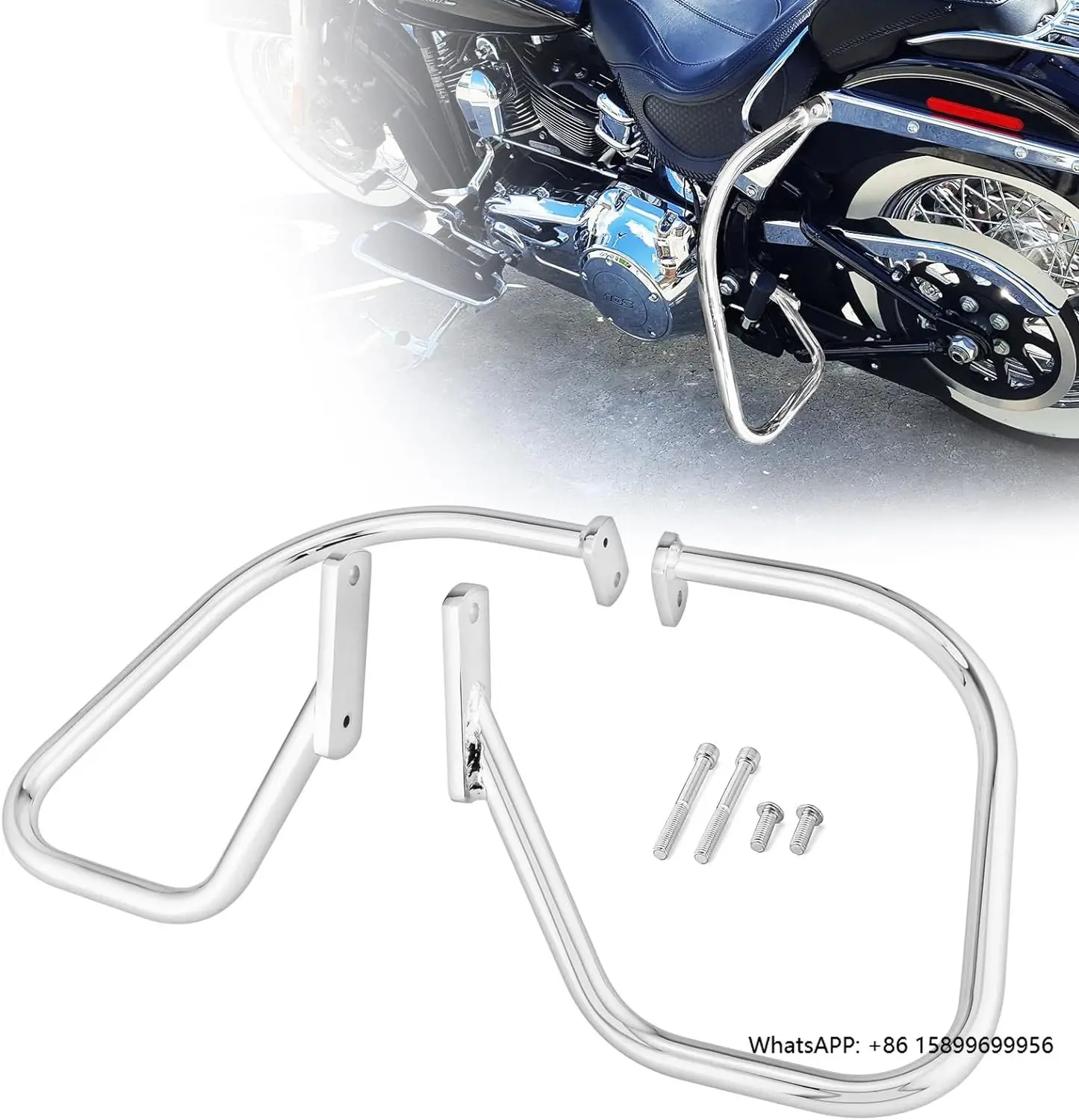 Motorcycle Parts Rear Engine Bumper Guard Highway Saddlebag Crash Bar Compatible with 2005-2017 for Harley Softail Deluxe FLSTN