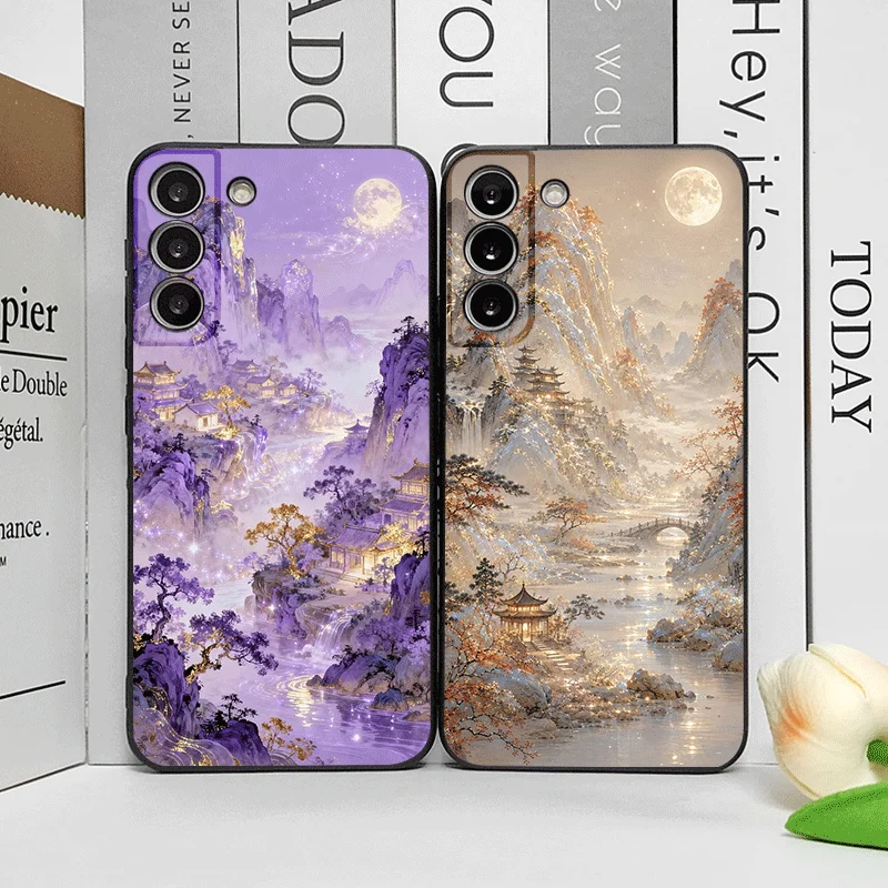 Aesthetics Mountain Landscape Pattern Trendy Phone Case for Samsung Galaxy S26 S25 S24+ S23 Ultra S22 Plus S21 FE S20 Soft Cover