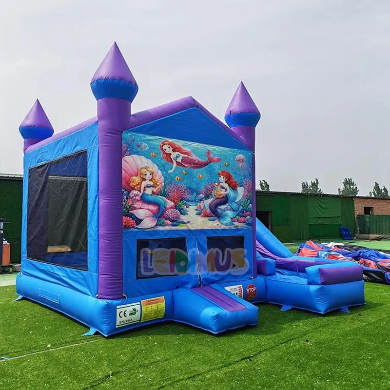 Inflatable Wet Dry Bouncer purple Blue Jumping Mermaid Bouncy Castle Slide Girls Cartoon Jumper Slide Combo Kids Party