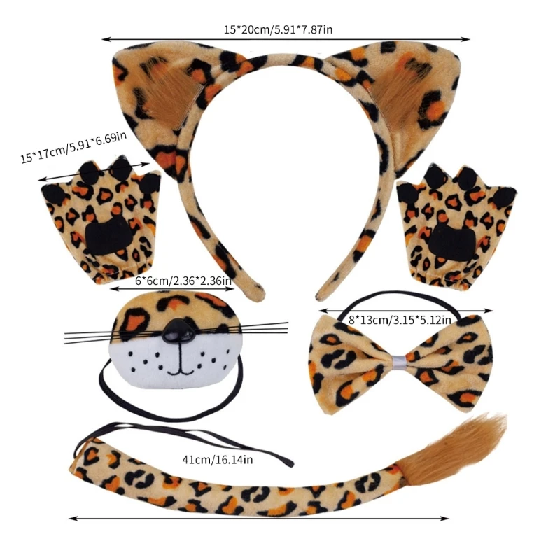 Costume da leopardo Orecchie da leopardo Fasce Archi Coda Puntelli cosplay animali Halloween