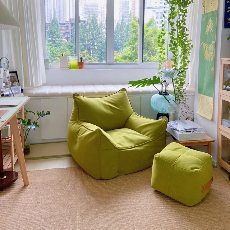 Large Armrest Bean Bag Chair With Square Footstool Fabric Lazy Sofa Bedroom Indoor Living Room Comfort Beanbag Home Furniture