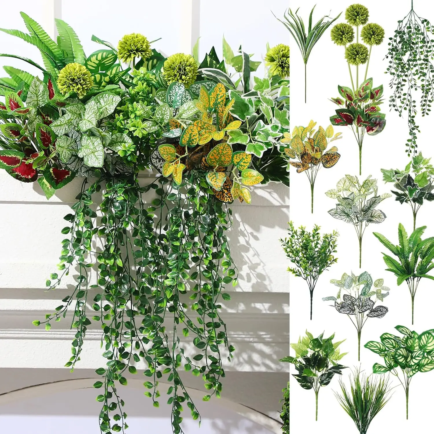 

18 Pcs Outdoor Artificial Plants Flowers UV Resistant Fake Bushes Greenery Stems Faux Shrubs for Outdoor Window Box Pati