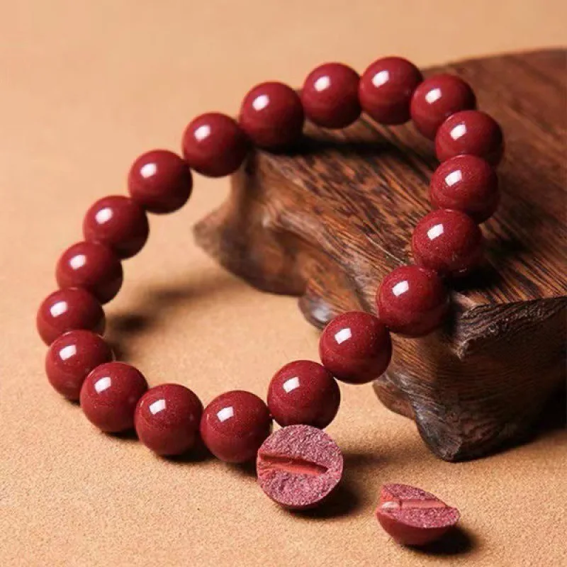 Natural Cinnabar Bracelet, Round Bead Bracelet, Natal Year Gifts for Men and Women, Jewelry