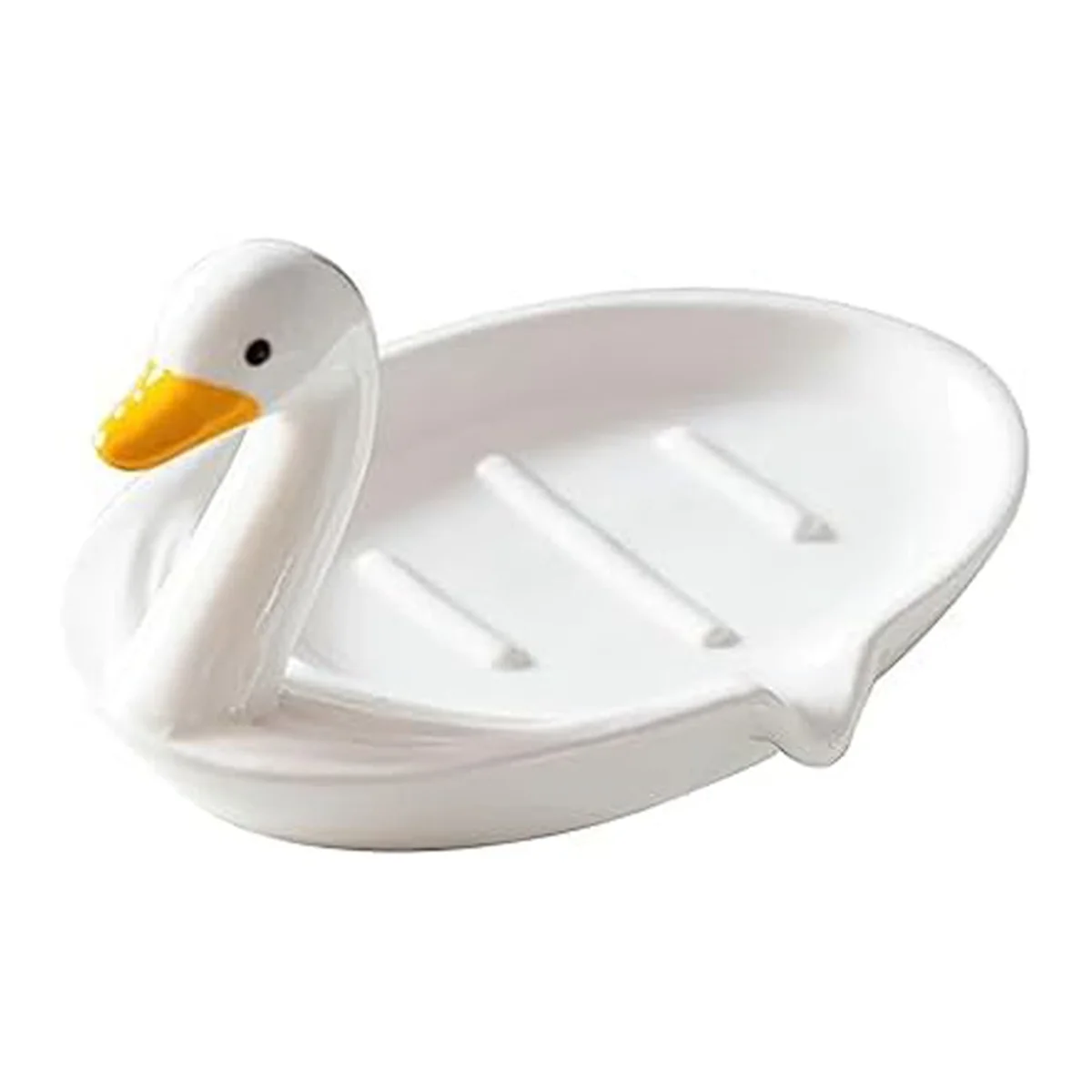 Cute Animal Duck Ceramic Soap Dish Self Draining Soap Holder with Drain for Shower Bathroom Kitchen