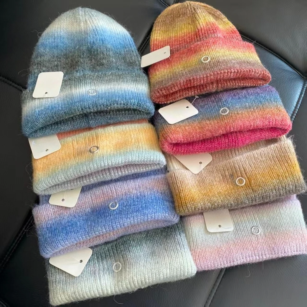

Winter Warm Skullis Hats Unisex Outdoor Coldproof SCarf Caps Set Striped Rainbow Beanies Hat Scarf Two Piece Set For Women&Men