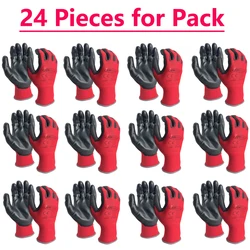 NMSafety 12 Pairs Garden Man Safety Gloves With Knitted Red Nylon Dipped PU Coated Palm Security Protective Work Gloves