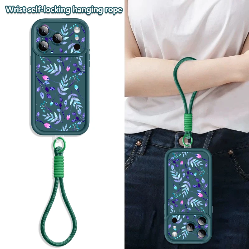 Wrist Strap Lanyard Phone Case For iPhone 18 17 Pro Max 17E 16 14 15 Pro 12 13 Pro Max Cartoon Flower Printed Soft TPU Cover view 3