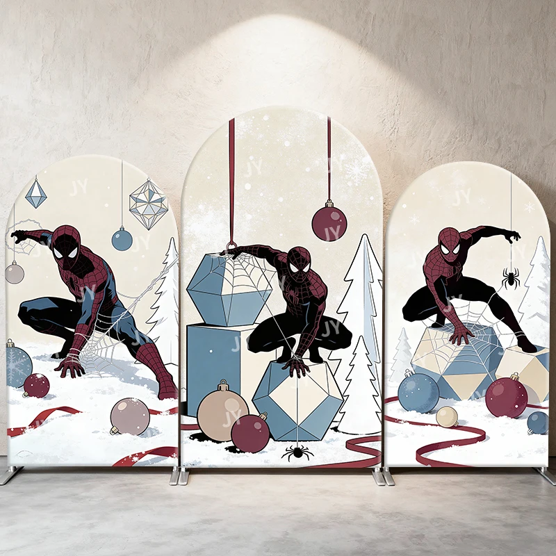 

Spiderman Minimalist Christmas Arch Backdrop Cover Geometric Decor Scene For Kids Birthday Baby Shower Photo Booth Background