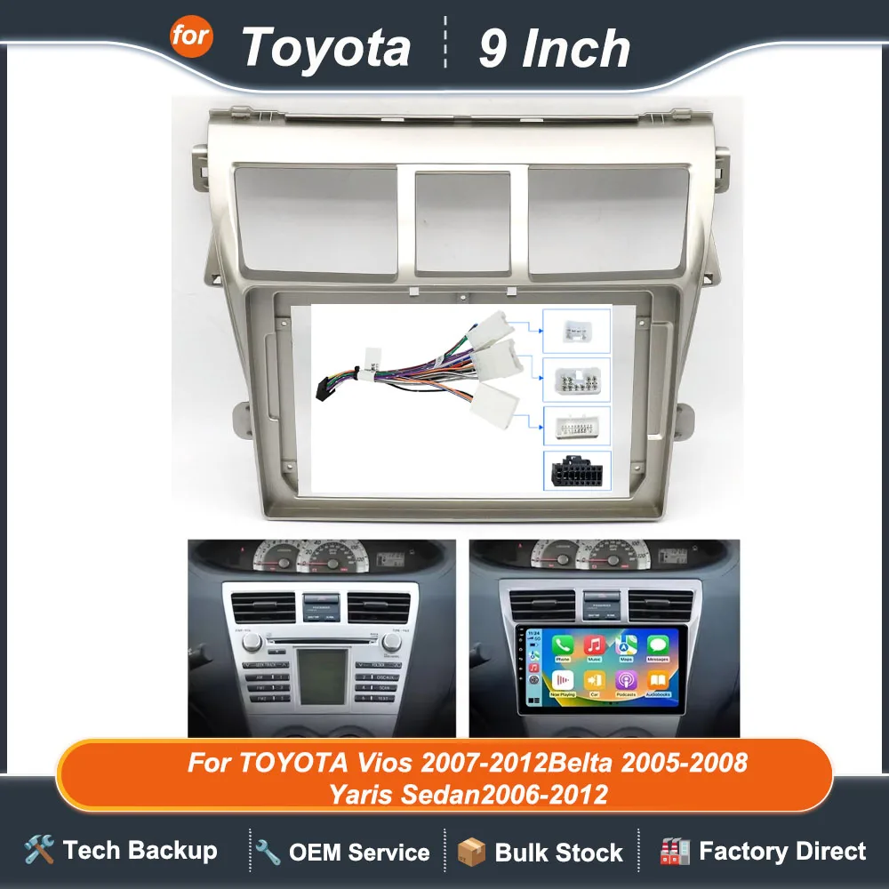 

2 DIN автомобильный радиоприемник, лицевая панель, 9 дюймов для Toyota Vios 2007 Belta 2005 Yaris Sedan 2006, стереосистема накладки на приборную панель