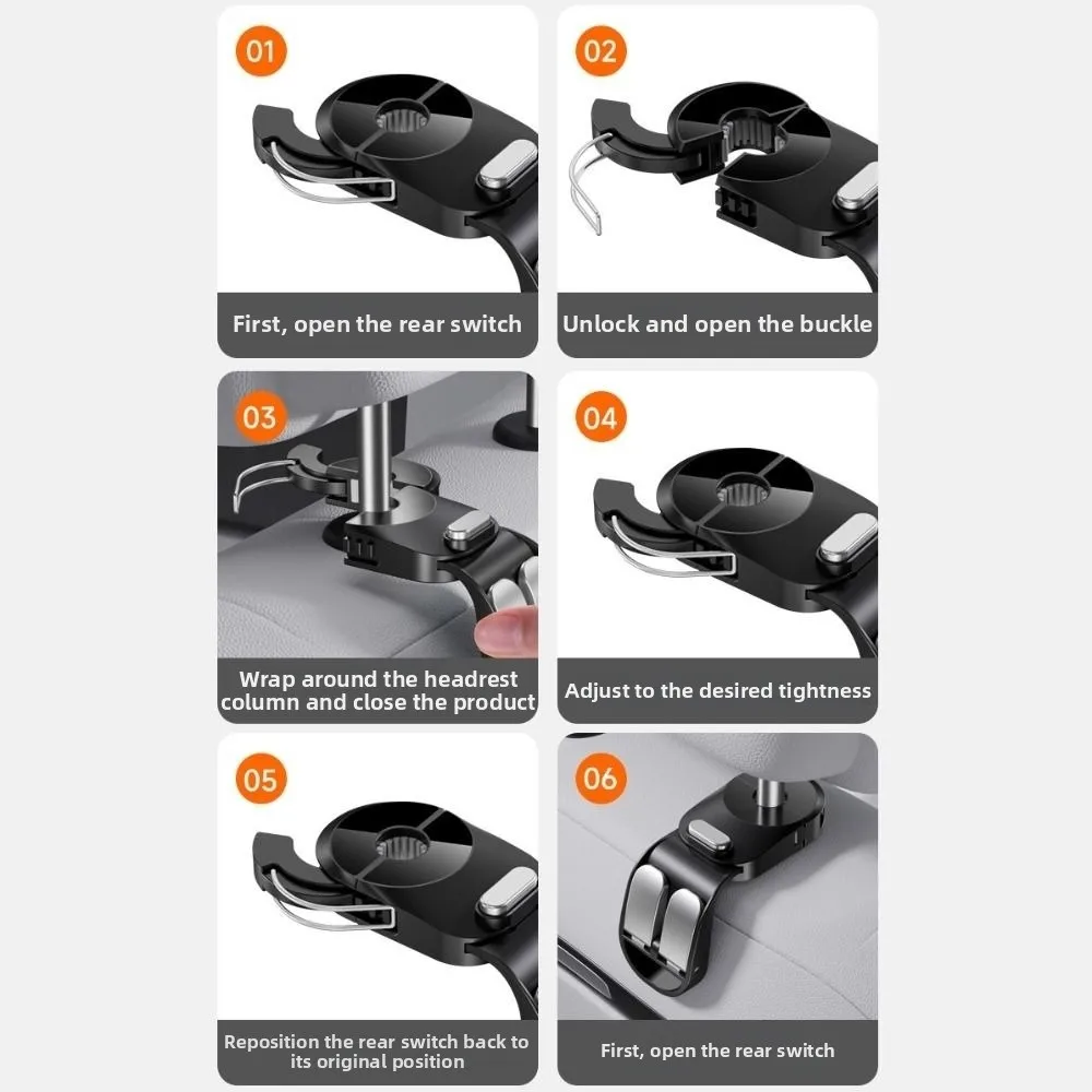 Double Hooks Car Back Seat Storage Hook Foldable Auto-Rebound Auto Seat Headrest Hooks Multifunction Strong Load-bearing 5