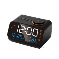 24hr FM Radio LED Alarm Clock Bedside Wake Up Digital Table Clock Calendar Temperature Humidity Display Screen USB Charging
