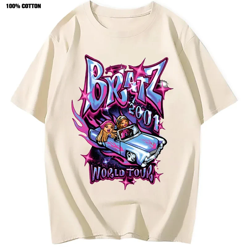 Summer Oversized Men T-shirt Bratz Print T Shirts Harajuku Y2k Tops Women Casual Cotton Short Sleeve Tshirt Unisex Street Tees