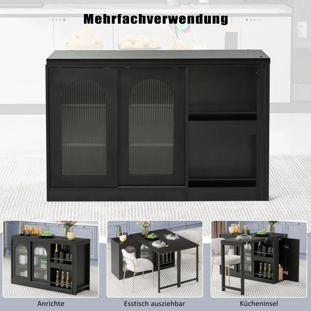 Moderner Bartisch, ausziehbar 360° ° Drehbarer Bartisch mit Stauraum, umkehrbarer Tisch, Sideboard-Bar mit Glastür – Detail 34