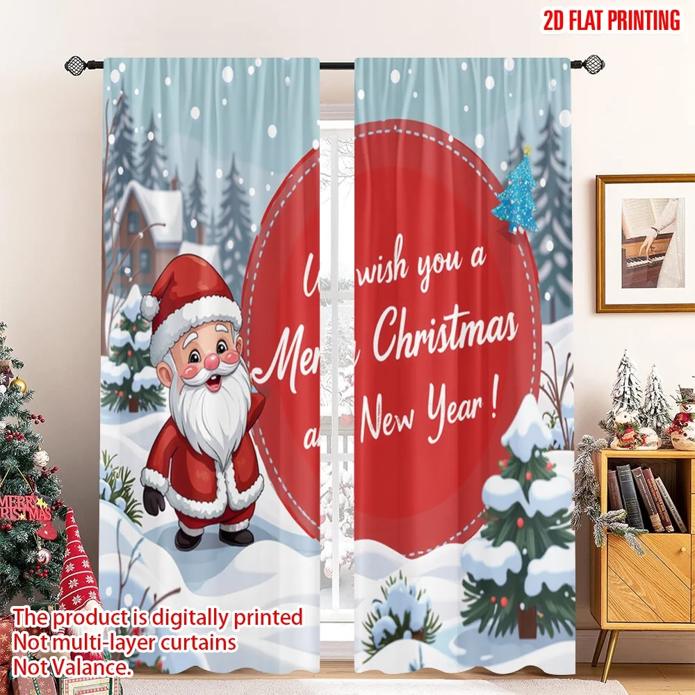 

2pcs 2D flat printing Merry Christmas Popular Drapes Santa Christmas Town Holiday Polyester Fabric Without Electricity Party &