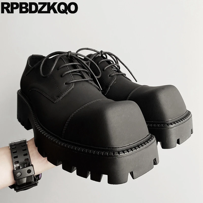 Men Unique Derby Platform Waterproof High Heels Oxfords Square Toe Dress Runway Shoes Walking Strange Club Lace Up Chunky Wide