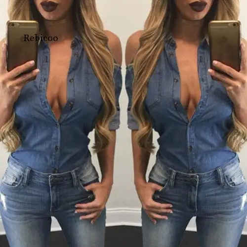 

Spring Off-the-shoulder Lapel Denim Shirt Women's Clothing Fashion Denim Top