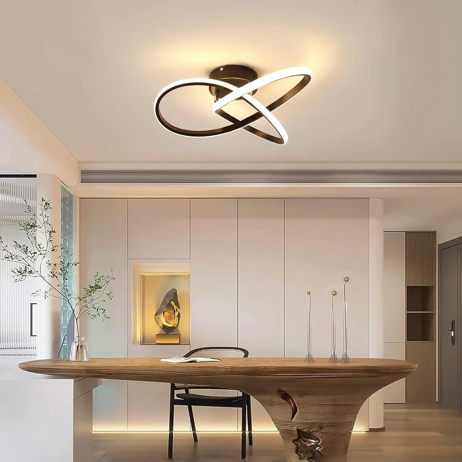 LED Ceiling Chandelier in Aluminum Clover Shape Ceiling Light-Black,Warm Light 3000K,38W,Ceiling Lamp-Ideal for Cham Living Room