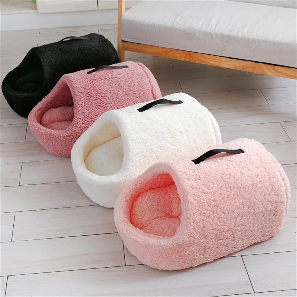 Semi-enclosed Cat Nest Winter Warm Thickened Slippers Cats Bed Soft Portable Pet Sleeping Bag Cozy Indoor Puppy Kennel Cushion