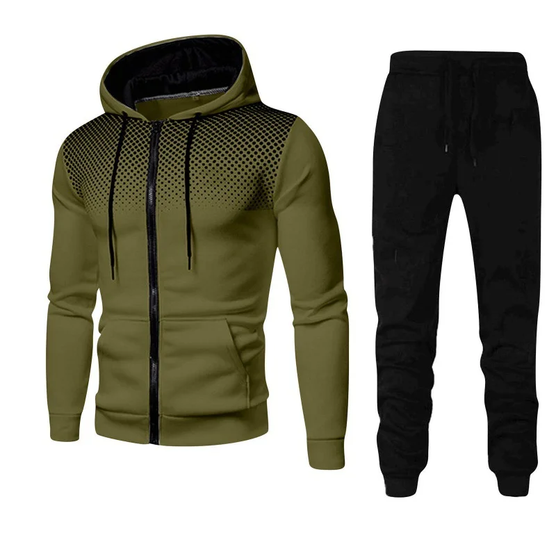 2024 New Spring Fashion Wave point Streetwear Zipper Hoodies+Sweatpant 2pcs Set Men\'s Tracksuit Casual Jogging Suit Outdoor Set