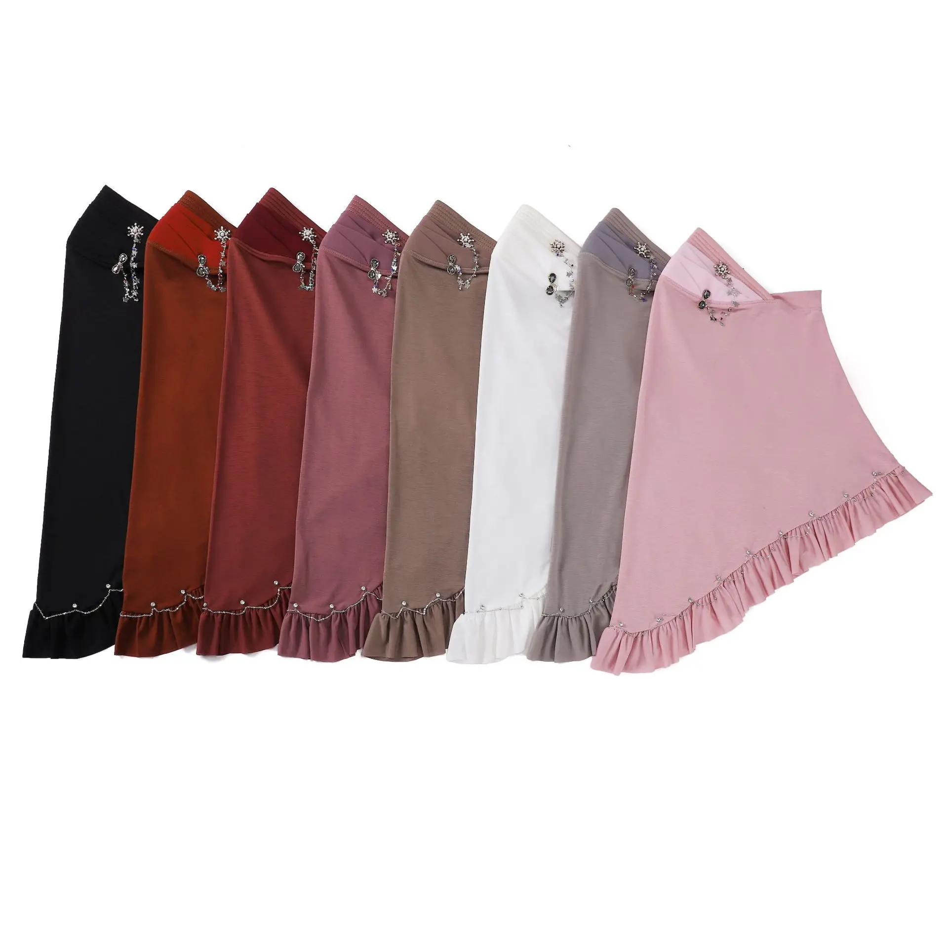 

One Piece Amira Muslim Hijab Women Instant Scarf Turban Ruffles Chain Headscarf Pull On Head Wrap Niqab Islamic Head Cover Shawl