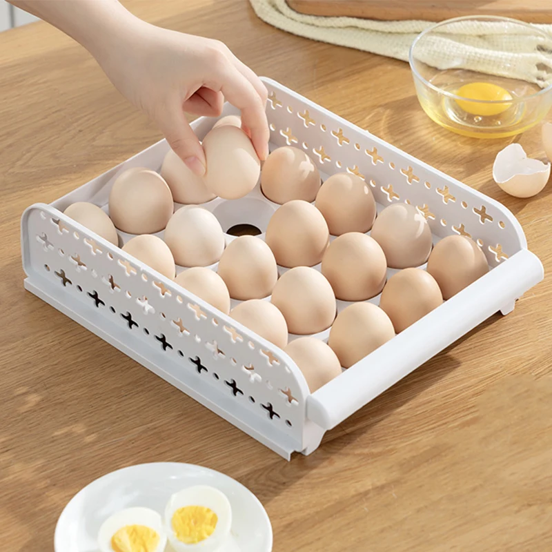 Home Fridge Food Fresh Keep Storage Box PP Drawer Type 20 Grids Egg Storage Box Multi-Purpose Space Saver Drawer Organizer Box