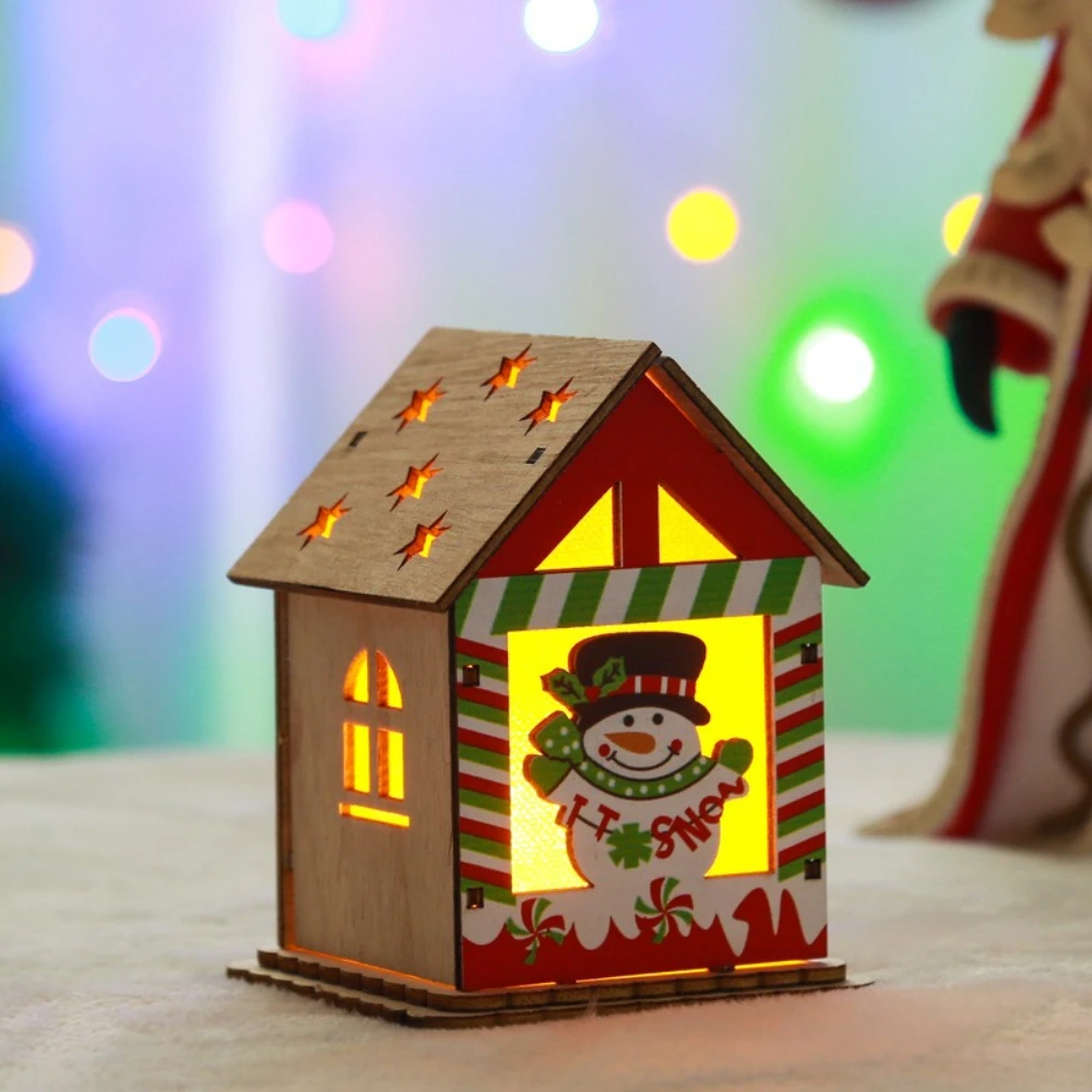 

Glowing Christmas Wooden House Sets Wood Village Houses Christmas Mini Wooden House Gift for Winter Xmas Party Decorations