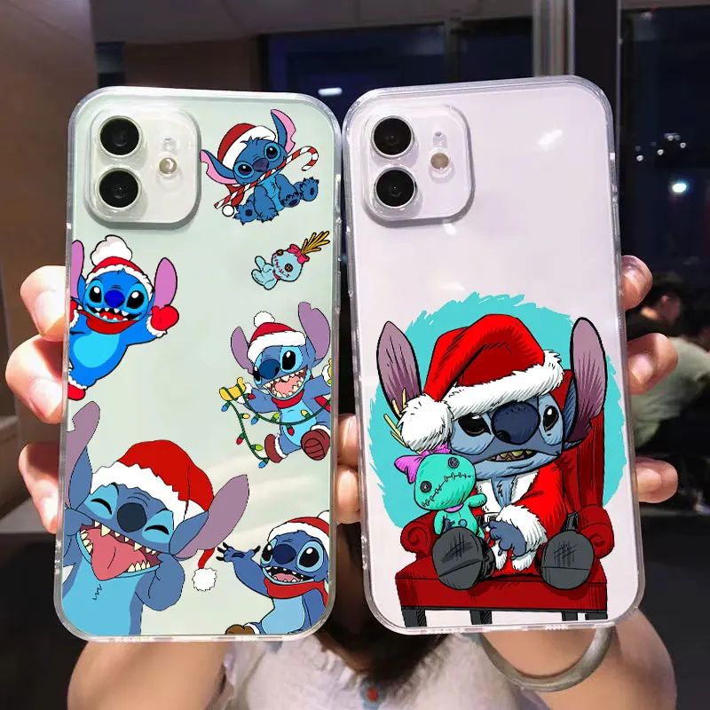 Custodia per telefono per iPhone 15 12 14 Plus 7 8 11 Pro Max 13 Mini XR XS X 15 Plus 15ProMax 13pro Cover Disney Stitch Natale