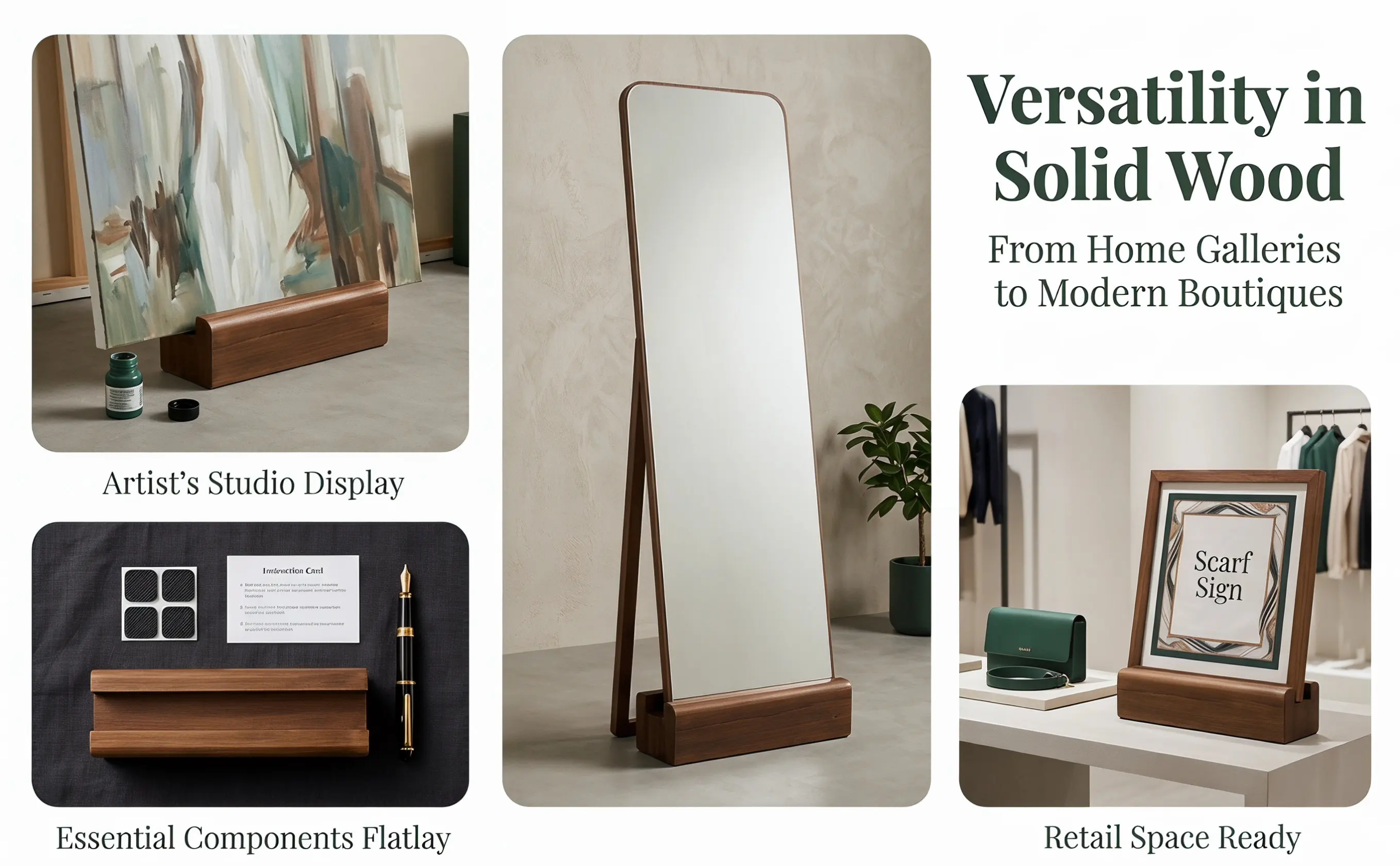 Full Length Mirror Wooden Holder Stand Strong Anti Deform Artwork Display Rack for Living Room Office Home Use