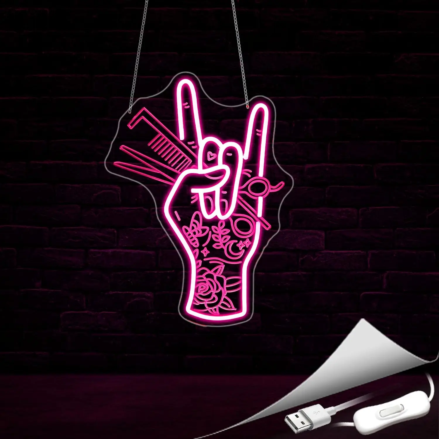 صالون الشعر LED النيون تسجيل لديكور الحائط الوردي ثلاثية الأبعاد نقش ضوء ديكور المنزل للأعمال غرفة نوم نادي متجر الحفلات USB الطاقة #5