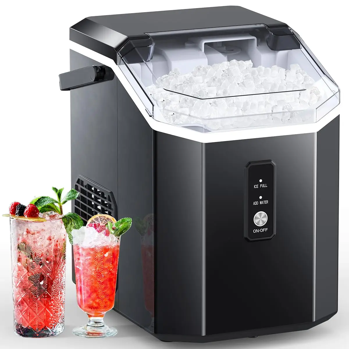 Nugget Ice Maker, Portable Countertop Machine with Self-Cleaning, 34Lbs/Day, Handle, Scoop and Basket for Home Office, Black