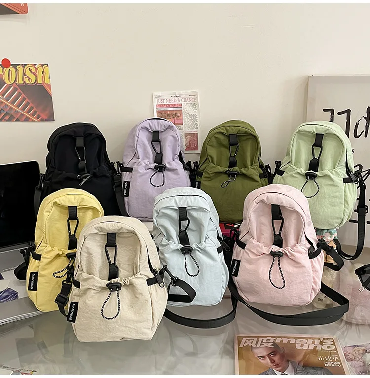 Mini Drawstring Crossbody Bag Custom Logo Lightweight Nylon Sling Bag Portable Casual Small Shoulder Bag Outdoor Travel Daily