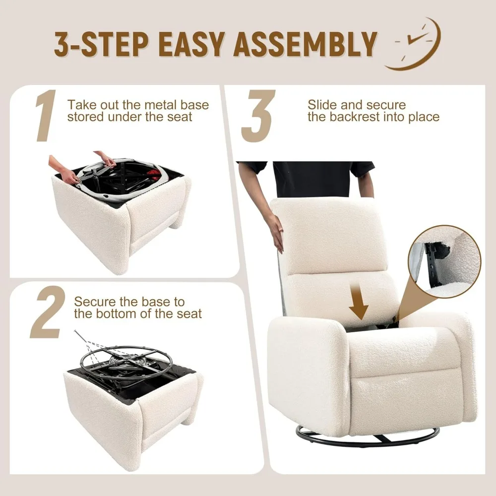 كرسي هزاز طائرة شراعية دوارة للحضانة مع جيوب جانبية ومقعد مبطن عميق وقاعدة فولاذية #6