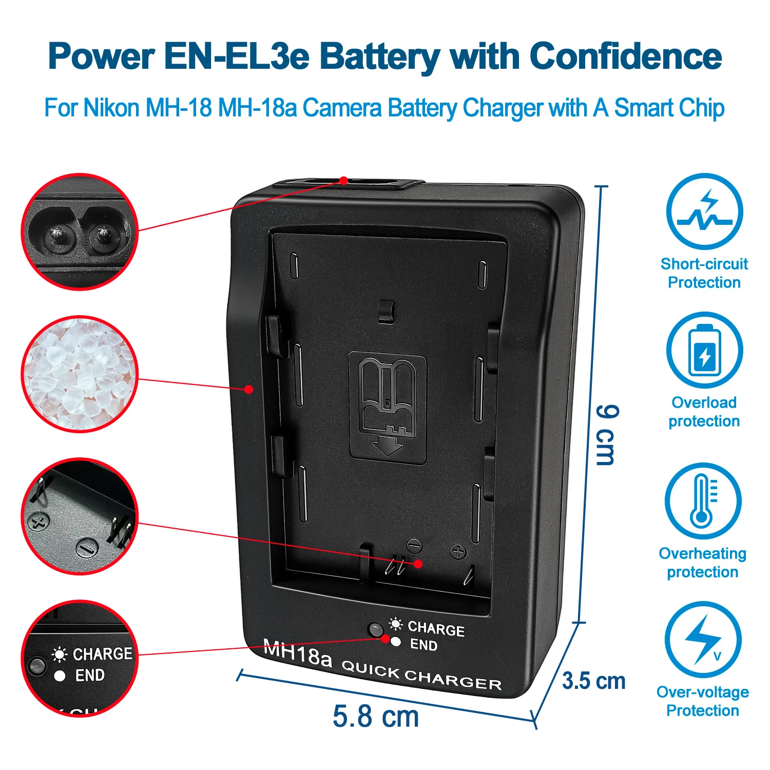 MH-18a Batterieladegerät für Nikon EN-EL3e ENEL3E Akku für D50 D70 D70S D80 D90 D100 D200 D300 D300S D700 Kamera – Detail 2